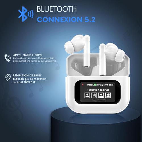 [GNLIBERTYBUDSB] Good Nook Écouteurs blanc Bluetooth sans Fil, réduction de Bruit, Écran Tactile